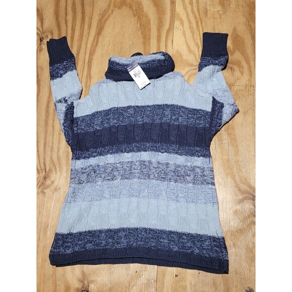 Chaps Striped Cowel Funnel Neck Cable Knit Sweater Blue Women XL @F1 - Picture 3 of 7